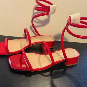 Moderate Red Strappy Spiral Ankle Tie Sandals - size 7